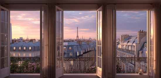 Vue panoramique sur les toits de Paris depuis un appartement haussmannien